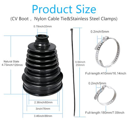 2PCS CV Boot with 4 Stainless Steel Clamps,6 Cable Ties,Waterproof and Dustproof Silicone CV Axle Boot Repair Kit,Universal CV Joint Boot,Protect CV Axle (2pcs) - color: 2pcs