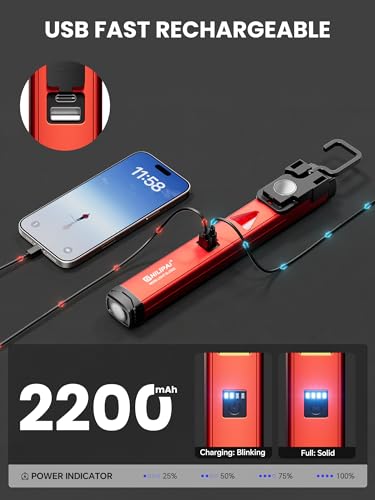 Magnetic Work Light Rechargeable Trouble Light,Cordless Work Lights with 360° Rotating Hook,Worklight LED Flashlight with USB Charging for Car Repairs and Working