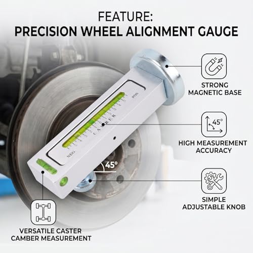 Magnetic Gauge Tool, Universal Camber Alignment Tool, Adjustable Caster Pillar and Wheel Alignment for Most Cars Trucks RVs