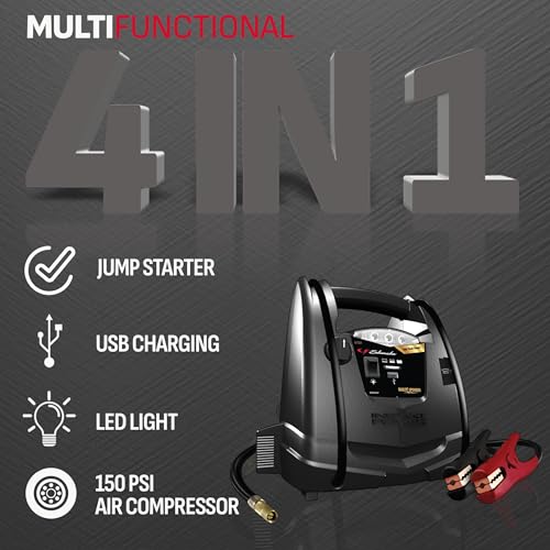 Schumacher Electric 800A Car Battery Jump Starter and Portable Power Station, 4-in-1 Solution, 150-PSI Air Compressor, USB & DC Charging, for 12V Power Sport, Automotive, and Marine Batteries, SJ1331 - style: 800 Peak Amps