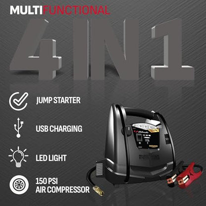 Schumacher Electric 800A Car Battery Jump Starter and Portable Power Station, 4-in-1 Solution, 150-PSI Air Compressor, USB & DC Charging, for 12V Power Sport, Automotive, and Marine Batteries, SJ1331 - style: 800 Peak Amps