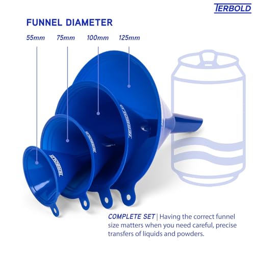 4pc Funnel Nesting Set in BPA Free Plastic for Kitchen Cooking, Car Oil, Home, or Lab Use (Blue)