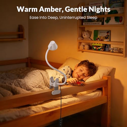 LEPOWER Clip on Light, Reading Lights for Books in Bed, 400LM, RG0 Eye-Care | 5 Colors & Stepless Dimming, Amber Glow Light & Auto Timer, Up to 2.3" Strong Clamp with Adapter for Headboard, Bedside, Desk - color: White