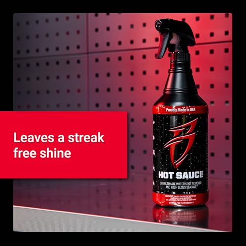 Bling Sauce Hot Sauce Hard Water Spot Remover with Wax Sealants, 32 oz | Hard water spot remover cleans without stripping wax, adds glossy sealants and works on boats, RVs, autos and glass - size: 32 Fl Oz (Pack of 1)