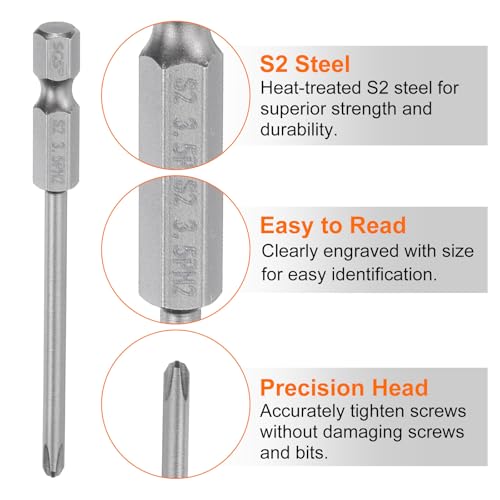 HARFINGTON 5pcs #2 Phillips Screwdriver Bit PH2 1/4" Hex Shank 3" (75mm) Long Magnetic S2 Steel Industrial Grade Screw Driver Bit Cross Head Electric Drill Bits 0.138" (3.5mm) Rod - size: PH2 x 75mm x 3.5mm