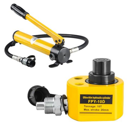 10T 1.0"/26mm Stroke Portable Hydraulic Cylinder Portable Low Profile Jack Sets Multi-Acting Porta Power Ram Jack Kits Lifting Cylinder with CP-180 Hydraulic Hand Pump