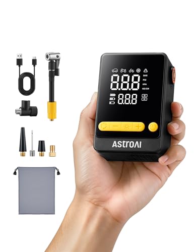AstroAI Bike Pump, 12s Fast Inflate Electric Bicycle Pump, 150PSI Tire Inflator Portable Air Compressor, Ball Pump with Tire Pressure Gauge & LED Light, L10 Mini Air Pump Suitable for Car Tires, Bikes