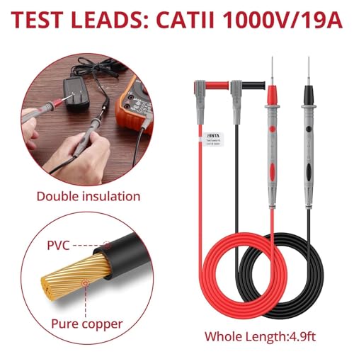 BINTA Multimeter Test Leads Kit for Home DIY, Electrical Test, Car Maintenance, Test Leads Kit with Replaceable Test Probes, Alligator Clips, Insulated Cap, Wrench CATIII 1000V 20A - style: 13PCS