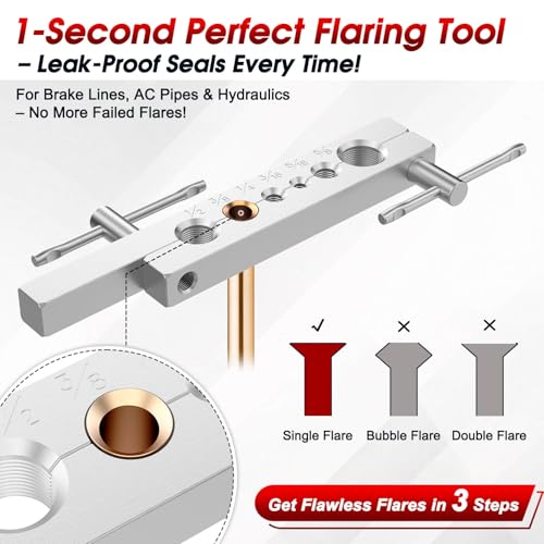 Brake Line Kit with Deburring Tool - 3/16" and 1/4" 25ft Copper Coated Brake Line with Fittings, Complete Repair Set for Cars & Trucks & DIY, Includes Single Flare Tool, Bender and Tubing Cutter