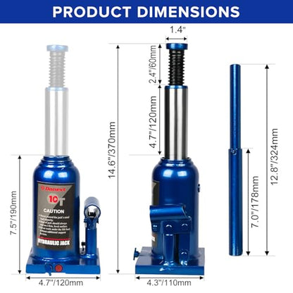 12 Ton/26455 LBS Hydraulic Bottle Jack, Blue Car Jack, 7.87-15.4 Inch Lifting Range, Welded Bottle Jack for Car, Pickup, Truck, RV, Auto Repair