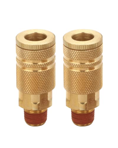 1/4 Inch Brass Male Industrial Coupler, 2 Pack | Air Hose Fittings, NPT Male Quick Connector, Air Coupler with Sealant, For Professional Jobsites and Automotive Shops - size: Male Coupler 2 Piece with sealant