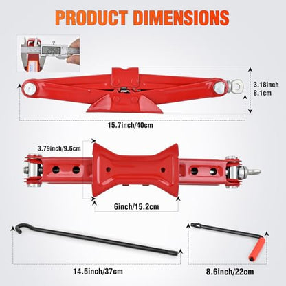 Nilight Scissor Jack for Car 1.5 Ton (3307 lbs), Heavy Duty Steel Scissor Lift Jack Car Kit with Crank Handle for Sedan SUV MPV Tire Changing, 3.18''-13.6'' Lifting Range Portable Small Jack, Red - size: 1.5T with Crank Handle, Red