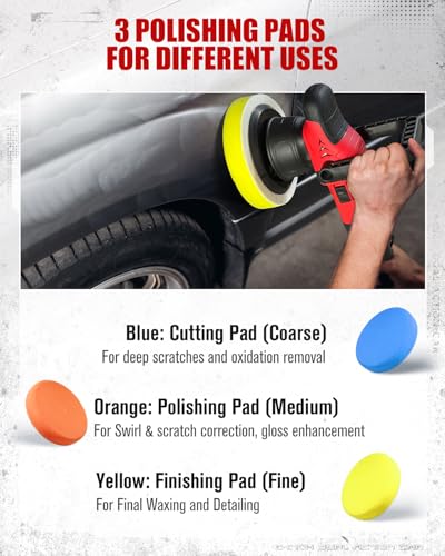 AVID POWER 6 Inch Dual Action Car Buffer Polisher, 6 Variable Speed 2000-6400RPM, Random Orbital Buffer and Polisher Kit bundle with 5PCS Buffing Pads