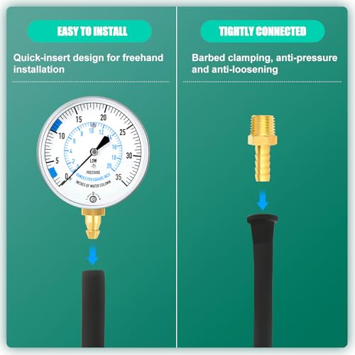 0-35" Natural Gas or LP Gas Manifold Pressure Test Kit, 1/8" NPT Fitting, 40" Feet Hose, Hex Bushing and Barbed Connection, for Kitchen and Industrial Equipment - size: 0-35" W.C