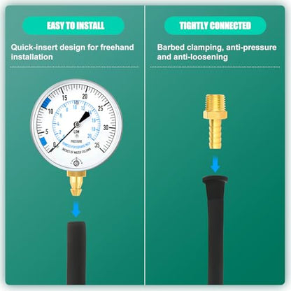 0-35" Natural Gas or LP Gas Manifold Pressure Test Kit, 1/8" NPT Fitting, 40" Feet Hose, Hex Bushing and Barbed Connection, for Kitchen and Industrial Equipment - size: 0-35" W.C