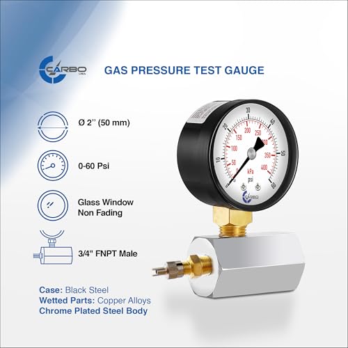 Gas Test Pressure Gauge 60 Pound, 60 PSI / 400 kPa, 3/4” FNPT Connection, Brass Valve, Chrome Plated Steel Body Assembly. - size: 3/4" FNPT 0-60 psi, style: Chrome Plated Steel