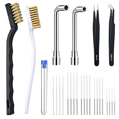 Complete 26-Piece 3D Printer Nozzle Wrench Maintenance Kit: Includes 20 Cleaning Pins with Storage Box, 2 Tweezers, 2 Copper Wire Brushes, 2 L-Shaped Wrench Tools for Optimal 3D Printing Performance - style: 3D printer nozzle cleaning