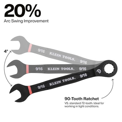 KLEIN TOOLS 69408G Ratcheting Combination Wrench Set, SAE, 8-Piece, 5/16 to 3/4-Inch, Steel Alloy, Foam Pouch, 90-Tooth