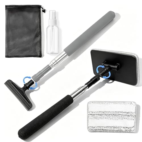 Rearview Mirror Cleaner & Inside Windshield Cleaner Tool-41Inch Extendable Pole, 2-in-1 Microfiber & Rubber Head, Anti-Slip Handle, Car Detailing Kit for SUV, Truck, Minivan | Extendable Pole, 2-in-1 Microfiber & Rubber Head, Anti-Slip Handle, Car Detaili