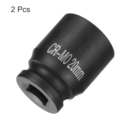 HARFINGTON 2pcs 4 Point Square Socket 1/2" Drive 20mm Metric Square Impact Socket CR-MO Blackening Standard Wheel Sockets Pneumatic Socket Tool for Auto Repair Mechanical Maintenance Home Use - size: 20mm