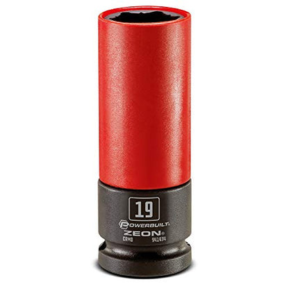 Powerbuilt 19mm Zeon Lug Nut Socket, 1/2" Drive – Impact Rated Chromoly Steel for Damaged & Rounded Lug Nuts, Patented Design Grips up to 85% Rounded, Includes Protective Wheel Saver Sleeve - 941434M - size: 19 mm