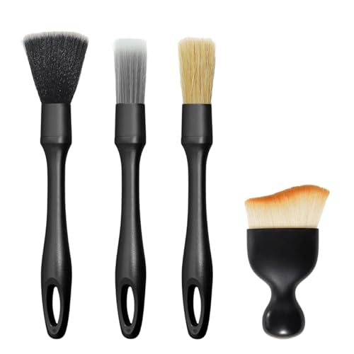 4 PCS Car Detailing Brush Set, Boars Bristle No Scratch Dusting Tool Cleaning Auto Interior or Exterior, Premium Brushes Cleaning Supplies for Dashboard Air Vent Seat Wheel
