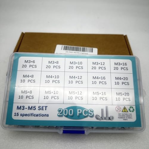 Button Head/Hex Socket/Phillips Flat Head Screws Assortment - Furniture, Auto, Home Repair Fastener Kit (200PCS M3-M5 Hexagon Screws Set) - color: 200PCS M3-M5 Hexagon Screws Set