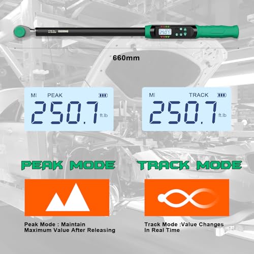 1/2 Inch Drive Digital Torque Wrench, 12.53-250.7Ft.lb/17-340N.m, Long Electronic Torque Wrench with Preset Value, Buzzer & LED Indicator, 2% Accuracy for Bike, Motorcycles, Car - size: 12.5-250.8 Ft-lb/17-340 Nm, style: 1/2-Inch