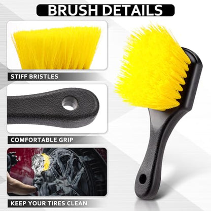 Vesici 2 Pcs 10 Inch Car Wash Brush Head with Soft Detailing Bristle Flow Through Car Cleaning Brush with 1 Pcs Stiff Bristle Wheel Brushes for Car Motorboat Rv Facades of Houses Wheel Carpet (Yellow) - color: Yellow