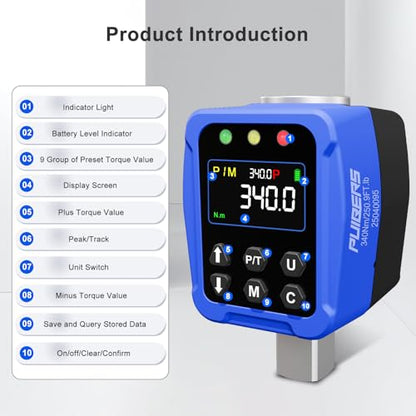 1/2" Drive Digital Torque Wrench Adapter 12.5-250.7 Ft-lb / 17-340 Nm, Electronic Torque Meter ±1% Accuracy, Colour LCD Display, 1/4” & 3/8” Adapters for Car & Motorcycle Maintenance - size: 1/2" 12.5-250.7 FT.LB Digital Torque Adapter