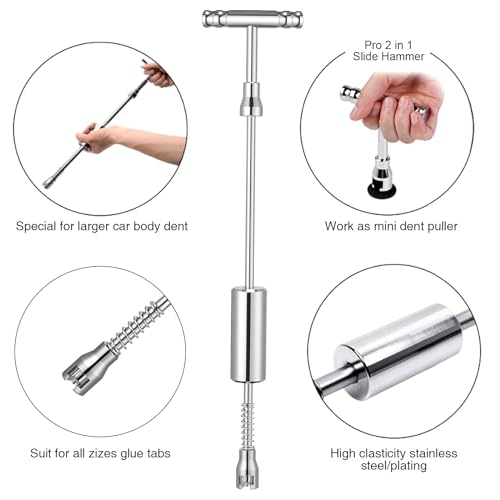 GLISTON Auto Dent Puller Kit with Golden Lifter Dent Remover, Car Body Slide Hammer Paintless Dent Repair Set