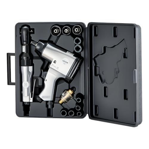 VEVOR 1/2" Air Impact Wrench & 3/8" Ratchet Wrench Combo, 19 Pieces Pro Air Tool and Accessories Kit - Includes 10PCS CR-V Steel Impact Socket Set & Carrying Case for Auto Repair, Home DIY Projects - style: 19 Pieces