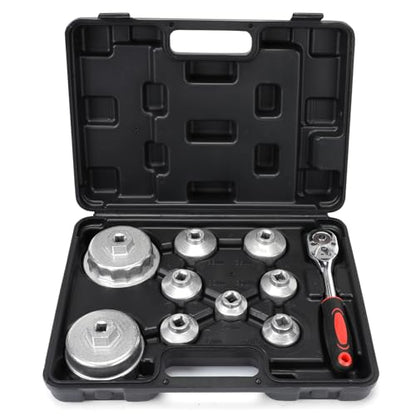 MOFEEZ Oil Filter Wrench Set, 10 Pieces Oil Filter Socket Set, 3/8" Drive Metric Oil Filter Cap Wrench Removal Tool Kit Compatible with Toyota VW BMW Mercedes