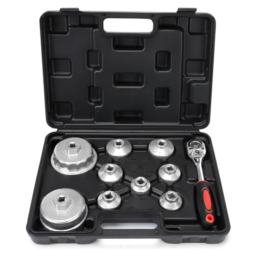 MOFEEZ Oil Filter Wrench Set, 10 Pieces Oil Filter Socket Set, 3/8" Drive Metric Oil Filter Cap Wrench Removal Tool Kit Compatible with Toyota VW BMW Mercedes