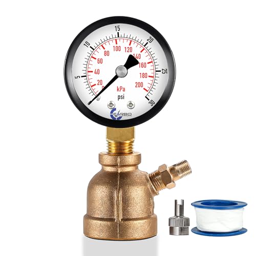 Gas Test Pressure Gauge 30 Pound, 30 PSI / 200 kPa, 3/4” FNPT Connection, Brass Valve, Forged Brass Bell Shape Body Assembly. - size: 3/4" FNPT 0-30 psi, style: Brass
