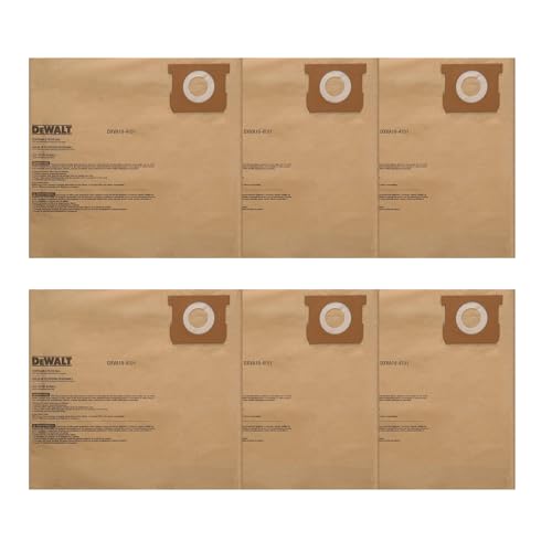 DEWALT DXVA19-4101 Disposable Dust Filter Bags, High Efficiency Replacement Bags for DEWALT Shop Vac 6-10 Gallon, Wet Dry Vac Accessories, Dust Collection Bag Vacuum Bag, 6 Pack - size: 6 PACK