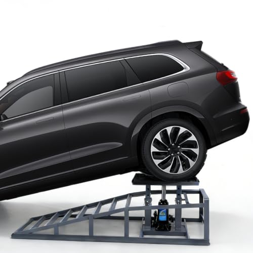 2 PCS Heavy Duty Steel Car Lift Ramp Adjust Heights 9.8-15in Hydraulic Low Profile Car Ramps 5T/11000LBS Capacity for Home Garage Maintenance Oil Changes