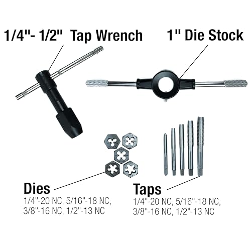 Century Drill & Tool 98922 Fractional Tap & Die Set, 12 Piece | 12 Piece Fractional Tap & Die Set is, consistently formed threads to ensure, exact fits - size: 12 Piece