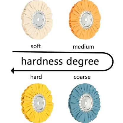 8" Airway Buffing Wheel Kit, 4Pcs Aluminum Wheel Polishing Kit in Diameter 5/8 inch Arbor Hole, 16Ply Fine, Aluminum Metal Polishing Wheel Kit for Angle Grinder Mirror Finish(White/Orange/Blue/Yellow) - style: 4pcs: fine/medium/coarse/hard