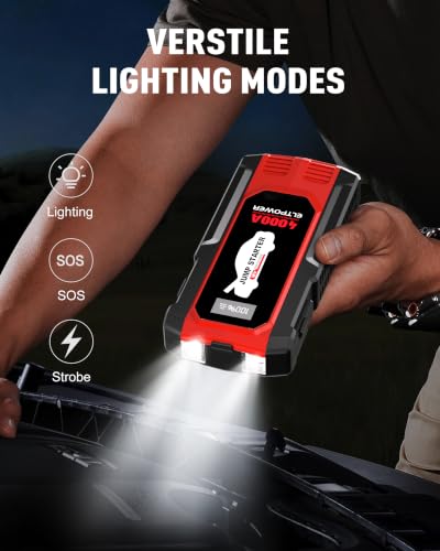 4000A Heavy Duty Jump Starter, 74Wh 12V Portable Truck Battery Booster Jump Box, Car Jump Starter for 8.0L Gas & 7.0L Diesel Engine, USB Fast Charge LED SOS Light with Storage Carry Case