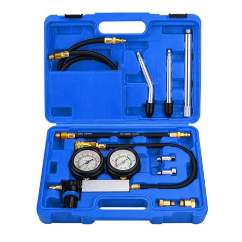 Dual Gauge Leakdown Detector Tool Set Cylinder Leak Down Tester Kit for Pressure Check & Leakage Rate Test Gasoline Engine Compression Leakdown Detector Leakage Test Set(Blue) - color: Blue