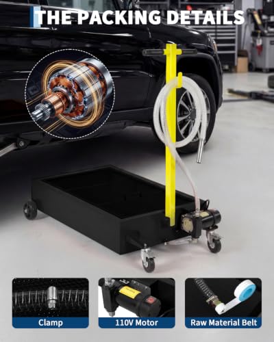 20 Gal Oil Drain Pan with 8.2ft Hose High-Flow Electric Pump | with Electric Pump, Wheels & Folding Handle, Oil Drain Tank for Cars, SUVs, Trucks, Buses, RVs - color: National Flag-Black, size: 20 Gal with Electric Pump