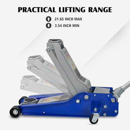 Floor Jack 5Ton/11000lbs.Dual Piston Fast Lifting Pump.Ultra Low Profile Floor Jack,Lifting Range 3.54"-21.65" .Heavy Duty Hydraulic Racing Car Jack for MVPs,SUVs and Trucks.Trolley Jack - size: 5ton（3.54"-21.65"）