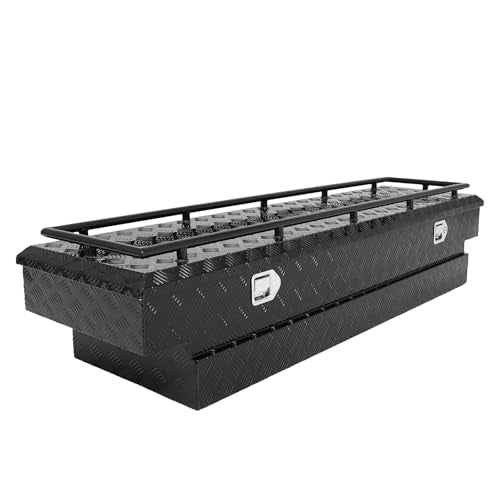 Crossover Tool Box 70"x20"x15" Waterproof Lockable 5 Bar Tread Pattern Aluminum Truck Storage Box with Luggage rack For Pickup,Truck Bed, RV,Heavy Duty Organizer Black Truck Chest Toolbox - color: Black, size: 70"X20"X15"w/rack