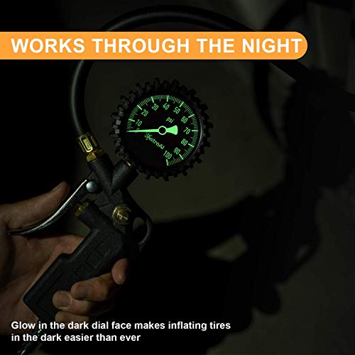 AstroAI Tire Pressure Gauge with Inflator, 100 PSI-ANSI B40.1 Accurate, Large 2.5" Easy Read Glow Dial, Heavy Duty Air Chuck and Compressor Accessories for Truck, with Case - style: with case