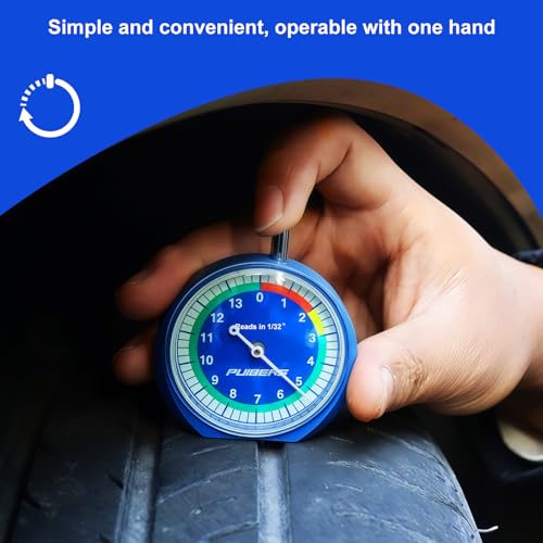 Tire Tread Depth Gauge 32nds, Luminescent Dial Tire Depth Gauge with Storage Bag,Professional Thread Depth Gauges for Cars, Trucks, Motorcycles