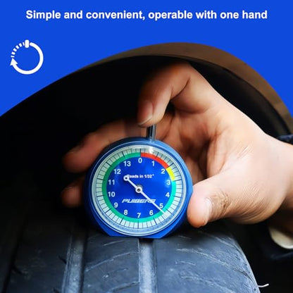 Tire Tread Depth Gauge 32nds, Luminescent Dial Tire Depth Gauge with Storage Bag,Professional Thread Depth Gauges for Cars, Trucks, Motorcycles