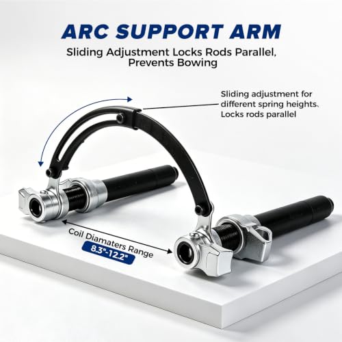 2-Jaw Coil Spring Compressor 4-Rod Strut Tool for BMW Audi Porsche LR | 4-rod 45 steel with arc support arm，fits 90-180mm diameter and 220-380mm height，forged jaws, hard case，for European cars.