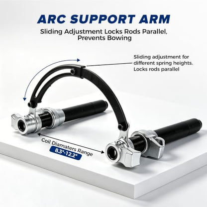 2-Jaw Coil Spring Compressor 4-Rod Strut Tool for BMW Audi Porsche LR | 4-rod 45 steel with arc support arm，fits 90-180mm diameter and 220-380mm height，forged jaws, hard case，for European cars.