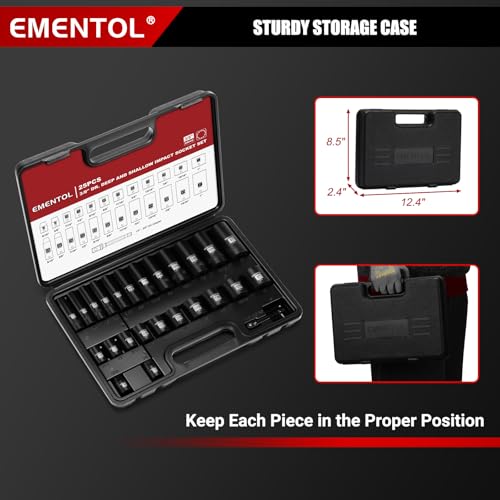 EMENTOL 3/8" Drive Impact Socket Set, 25PCS, SAE(5/16"- 1"), Deep and Shallow, 12 Point, Includes Drill Bit Adapter - size: 3/8" Drive (5/16"- 1")